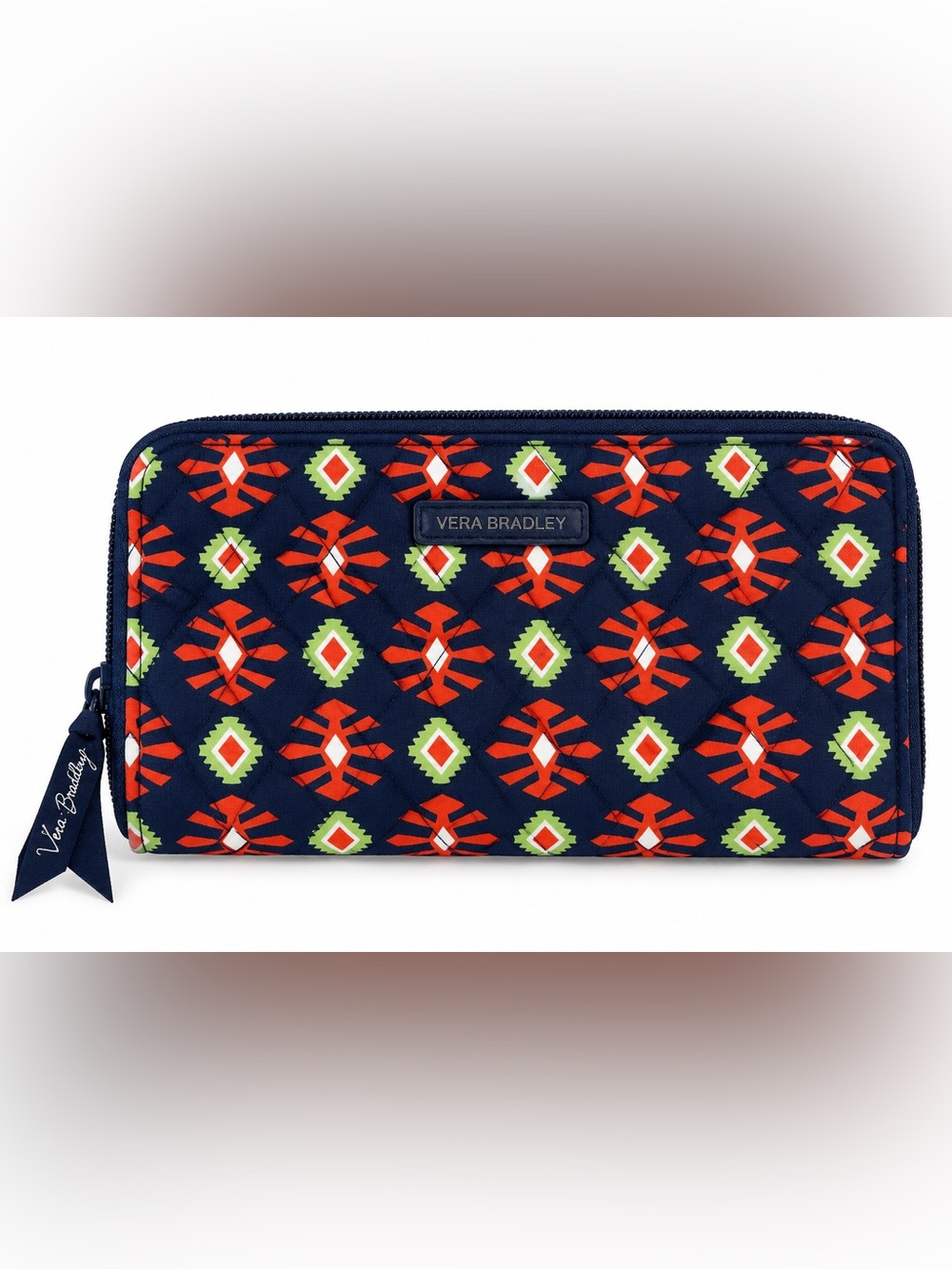 Vera Bradley Navy Orange Geometric Zip Around Accordion Wallet Retired Boho